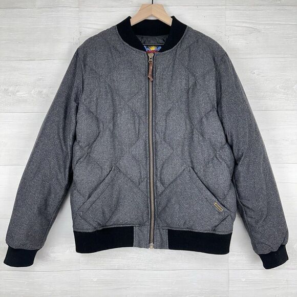 Eddie Bauer 1936 Skyliner Model Down Quilted Bomber Jacket Men L Gray Full Zip - Picture 1 of 16